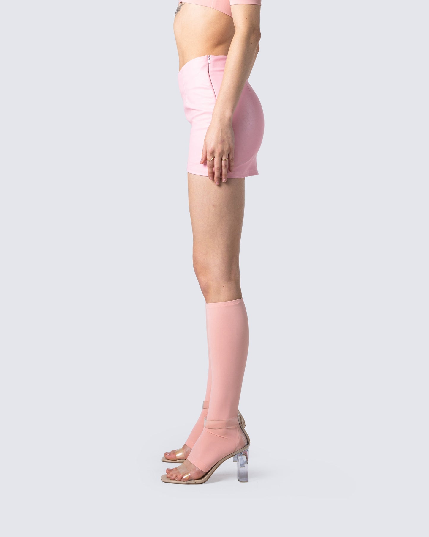 Jacque Pink Vegan Leather Skirt