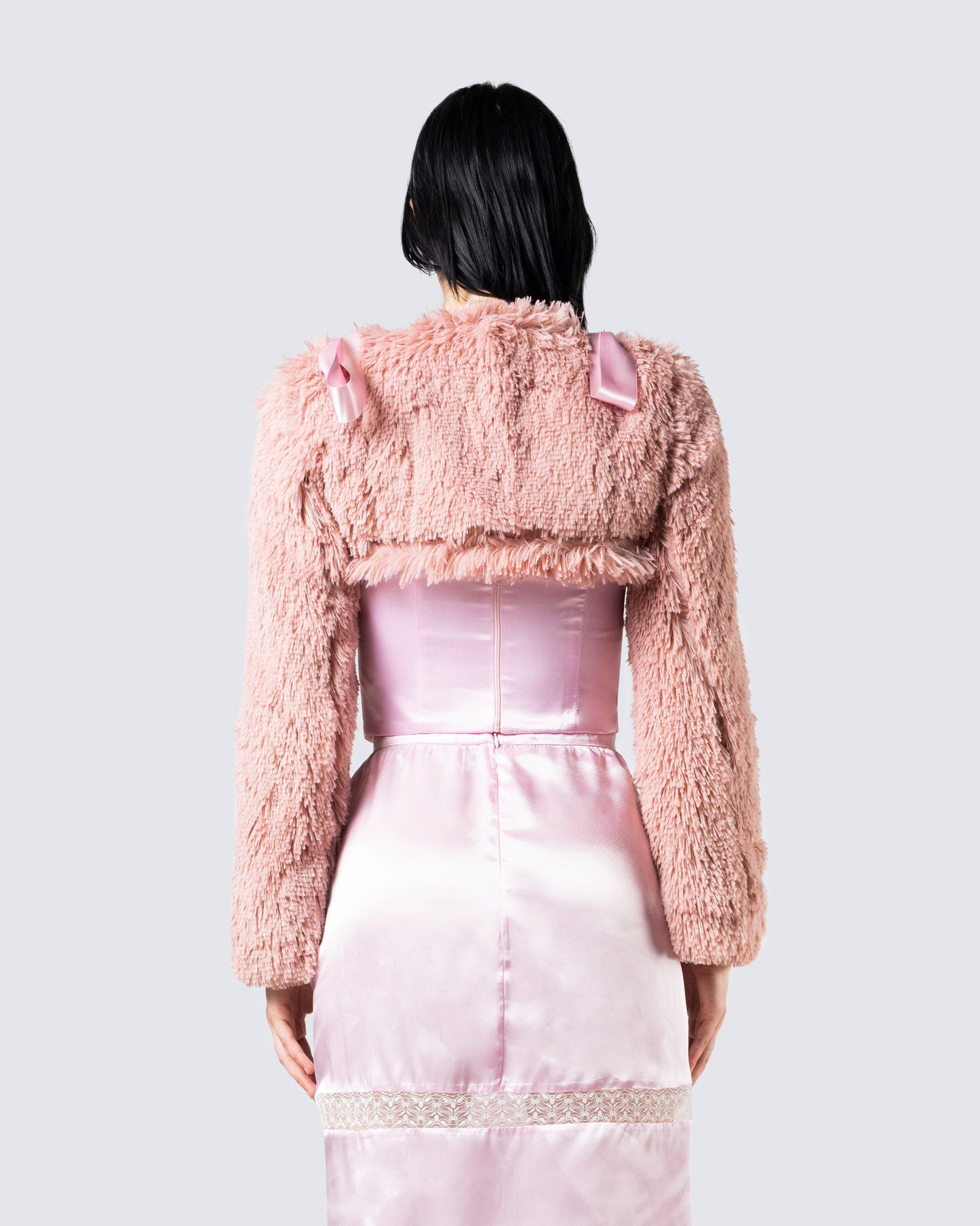 Edith Pink Vegan Fur Shrug Jacket