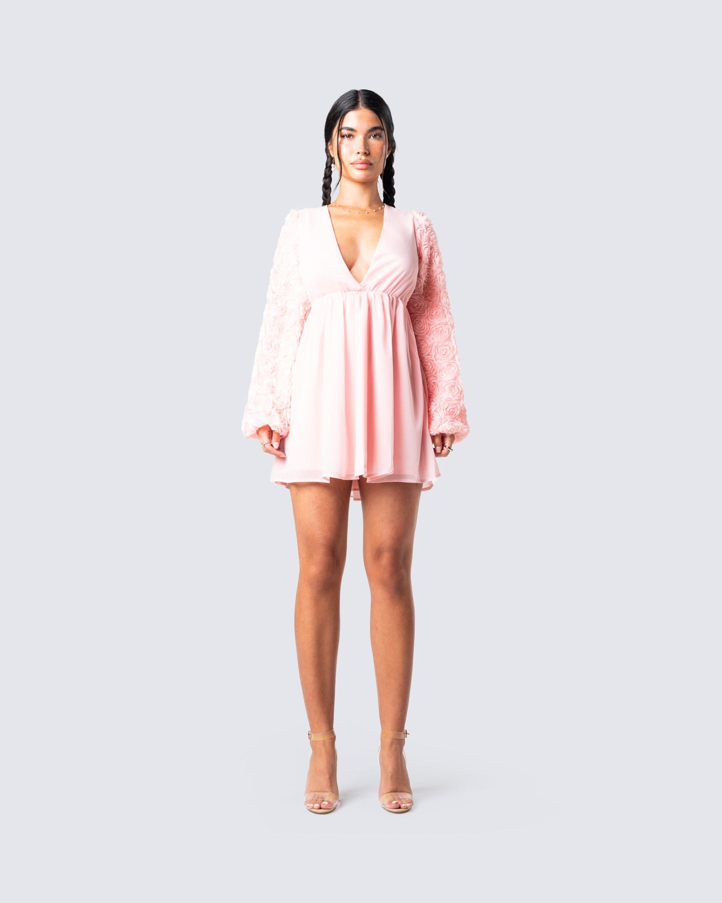 Elvia Pink Pleated Flower Dress
