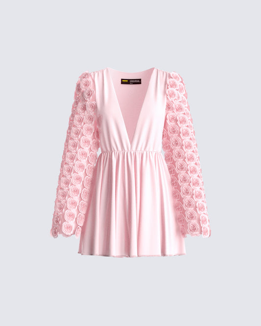 Elvia Pink Pleated Flower Dress